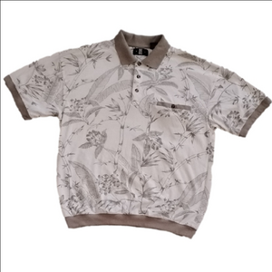 OAK Men's Polo Shirt - Beige and White Floral